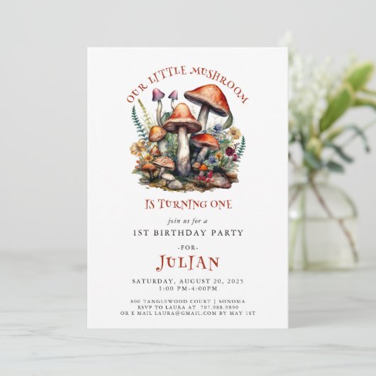 Woodland Champignons 1e verjaardag Kaart (Staand voorkant)