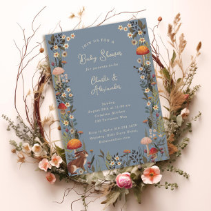Woodland Champignons Wildflower Blauw baby shower Kaart