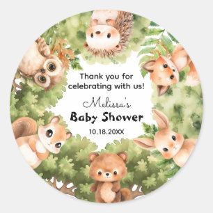 Woodland Charmant Bos Vrienden Baby Jongen Douche Ronde Sticker
