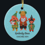 Woodland Christmas Animal Snowy Winter Holiday Keramisch Ornament<br><div class="desc">Cute cartoon animal ornament for kids and children. Perfect for first Christmas celebration with family. You can customize the text for any occasion.</div>