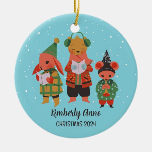 Woodland Christmas Animal Snowy Winter Holiday Keramisch Ornament (Voorkant)