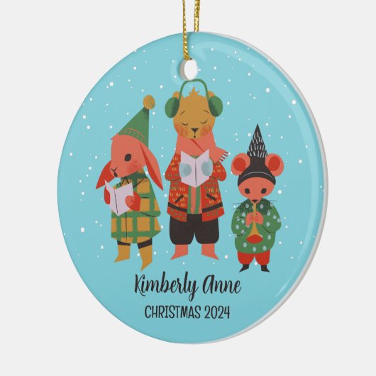 Woodland Christmas Animal Snowy Winter Holiday Keramisch Ornament (Links)