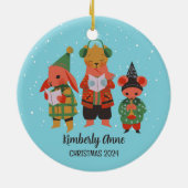 Woodland Christmas Animal Snowy Winter Holiday Keramisch Ornament (Achterkant)