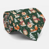 Woodland Christmas Animals Pattern – Cute Winter 4 Stropdas (Opgerold)