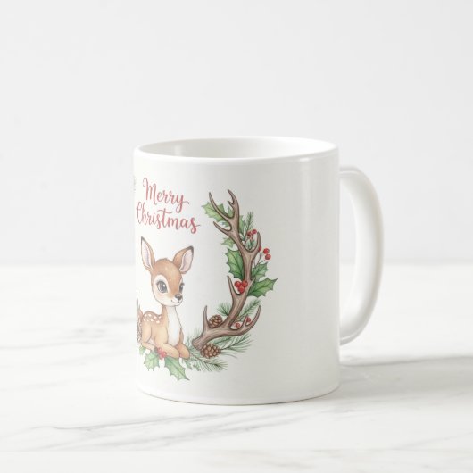 Woodland Christmas Deer Mug, Cute Holiday Fawn Cup Koffiemok (Voorkant rechts)