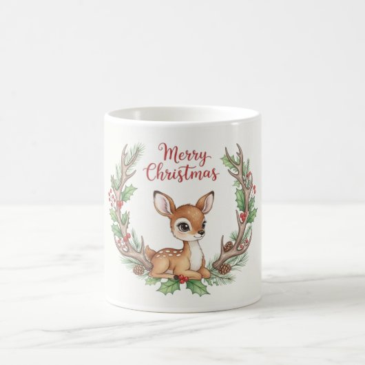 Woodland Christmas Deer Mug, Cute Holiday Fawn Cup Koffiemok (Center)