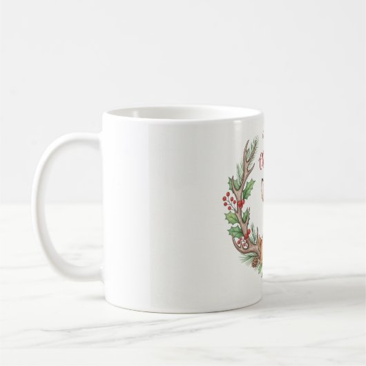 Woodland Christmas Deer Mug, Cute Holiday Fawn Cup Koffiemok (Links)