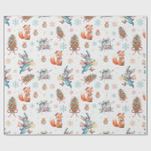 Woodland Christmas Fox, Bunny & Pinecone Pattern Cadeaupapier (Vlak)
