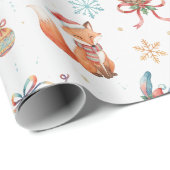 Woodland Christmas Fox, Bunny & Pinecone Pattern Cadeaupapier (Rol Hoek)