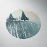 Woodland Christmas Holiday natuur. Winterbos Ronde Sticker<br><div class="desc">Kerst sticker met bos sneeuw natuur bos voor de winter Vakantie feest.</div>
