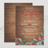 Woodland Christmas Party Rode Kardinaal Uitnodigin Kaart (Voorkant / Achterkant)