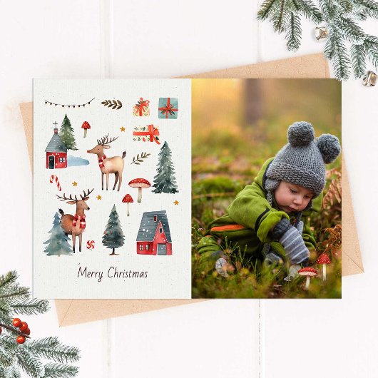 Woodland Christmas Photo Card Kaart