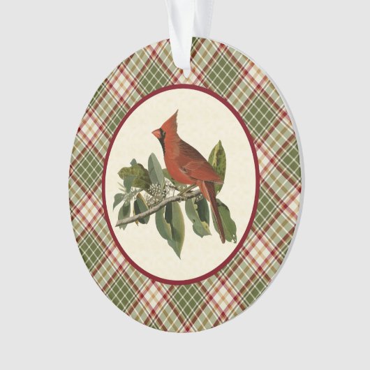 Woodland Christmas Plaid met  kardinaal Ornament (voorkant)