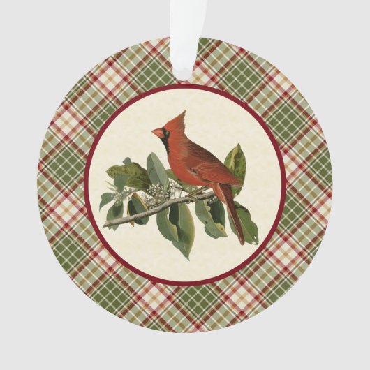 Woodland Christmas Plaid met  kardinaal Ornament (voorkant)