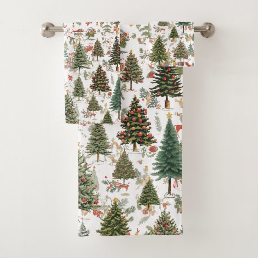 Woodland Christmas Trees,Forest Design Bad Handdoek (Insitu)