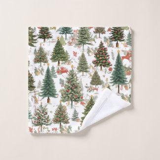 Woodland Christmas Trees,Forest Design Bad Handdoek