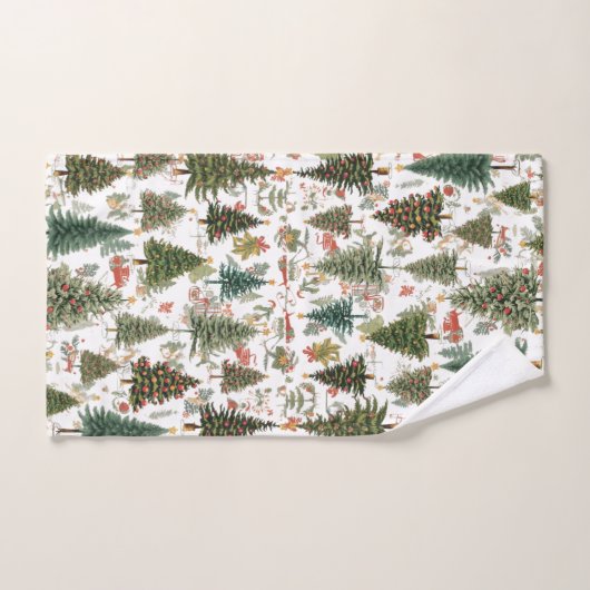 Woodland Christmas Trees,Forest Design Bad Handdoek (Handdoek)