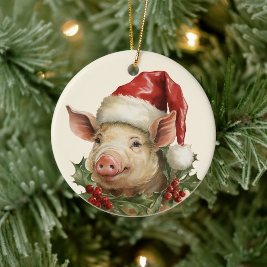 Woodland Christmas varken tekst toevoegen waterver Keramisch Ornament (Boom)