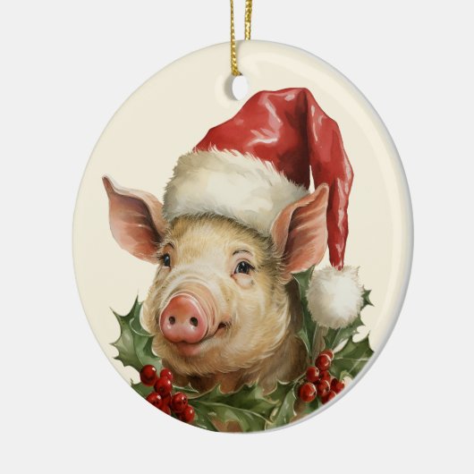 Woodland Christmas varken tekst toevoegen waterver Keramisch Ornament (Links)