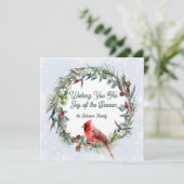 Woodland Christmas Wreath, Cardinal, Snowflakes Feestdagenkaart (Staand voorkant)
