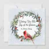 Woodland Christmas Wreath, Cardinal, Snowflakes Feestdagenkaart (Voorkant)