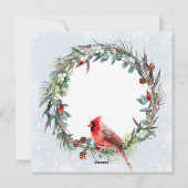 Woodland Christmas Wreath, Cardinal, Snowflakes Feestdagenkaart (Achterkant)