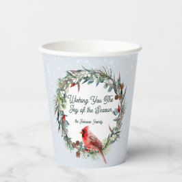 Woodland Christmas Wreath, Cardinal, Snowflakes Papieren Bekers