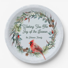 Woodland Christmas Wreath, Cardinal, Snowflakes Papieren Bordje