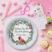 Woodland Christmas Wreath, Cardinal, Snowflakes Papieren Bordje (Feest)