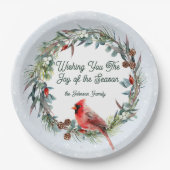 Woodland Christmas Wreath, Cardinal, Snowflakes Papieren Bordje (Voorkant)
