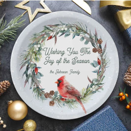 Woodland Christmas Wreath, Cardinal, Snowflakes Papieren Bordje