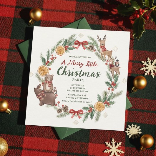 Woodland Christmas Wreath Party Invitation Kaart