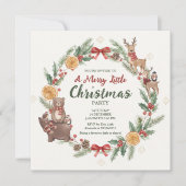 Woodland Christmas Wreath Party Invitation Kaart (Voorkant)