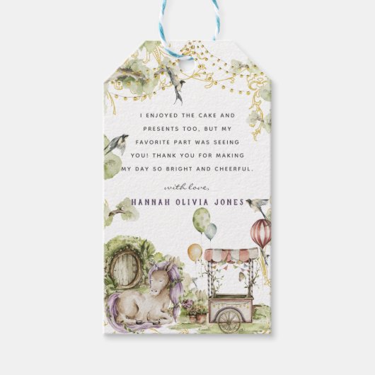 Woodland Circus | Unicorn Birthday Party Dank u Cadeaulabel (Voorkant)