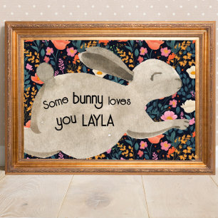 Woodland Cottagecore Bunny Waterverf Bloemen Poster