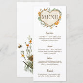 Woodland Cottcore Wooden Heart WeddenMenu Menu (Voorkant / Achterkant)