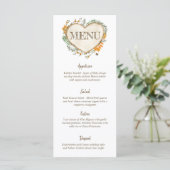 Woodland Cottcore Wooden Heart WeddenMenu Menu (Staand voorkant)