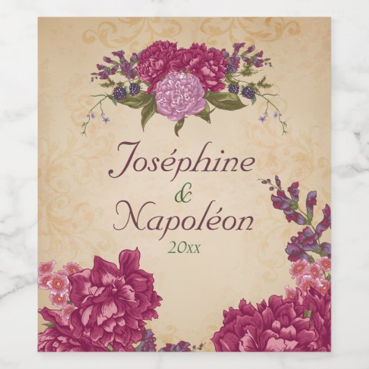 Woodland, Cranberry en Plum Floral Wijn Etiket (Enkel label)