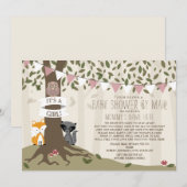 Woodland Creater Social Distance Pink Baby shower Kaart (Voorkant / Achterkant)