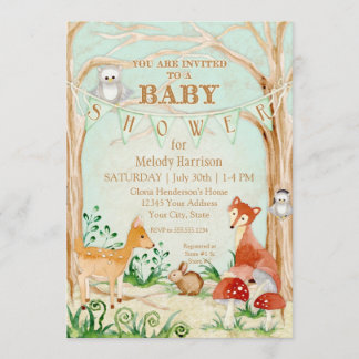 Woodland Creaters Animals Deer Fox Rabbit Owl Art Kaart