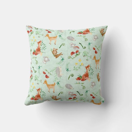 Woodland Creaters Animals Deer Fox Rabbit Owl Art Kussen (Achterkant)