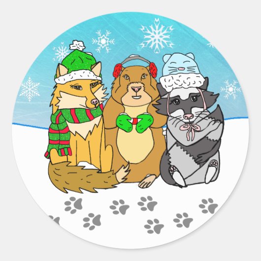 Woodland Creaters Forest Animals Kerstmis Ronde Sticker (Voorkant)