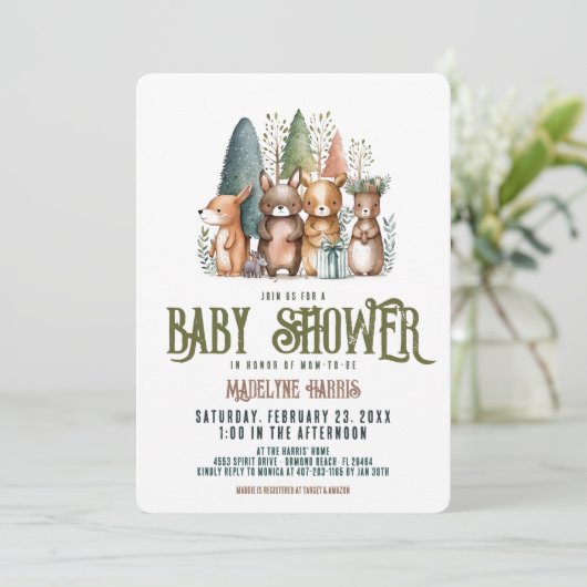 Woodland Creaters Forest Waterverf Baby shower Kaart (Staand voorkant)