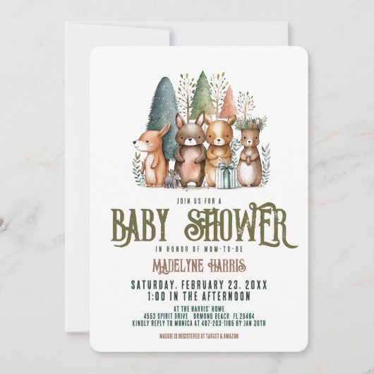 Woodland Creaters Forest Waterverf Baby shower Kaart (Voorkant)