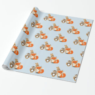 Woodland Creats Blue Baby shower Gift Wrap Cadeaupapier