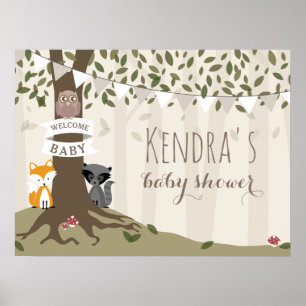 Woodland Creats Neutral Baby shower Poster