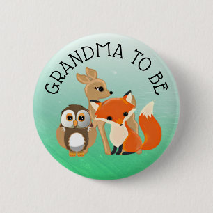 Woodland Creature Grandma om Baby shower Button te