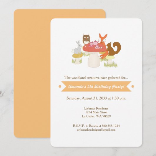 Woodland Creature Tea Party Uitnodiging (Voorkant / Achterkant)