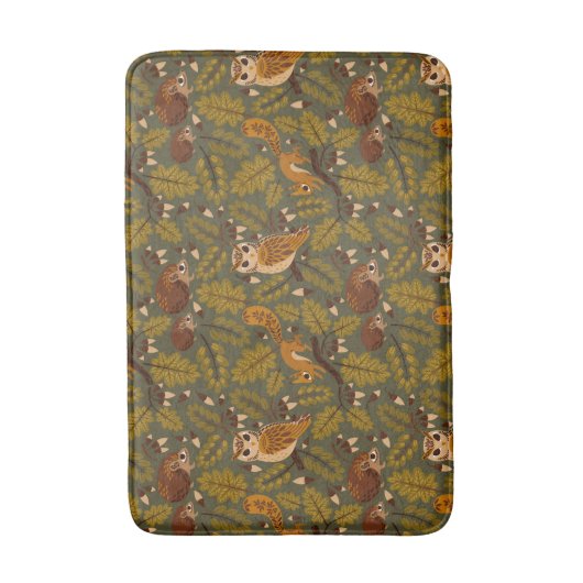 Woodland Creatures and Leaves Pattern Badmat (Voorkant Verticaal)