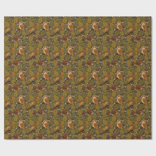 Woodland Creatures and Leaves Pattern Cadeaupapier (Vlak)